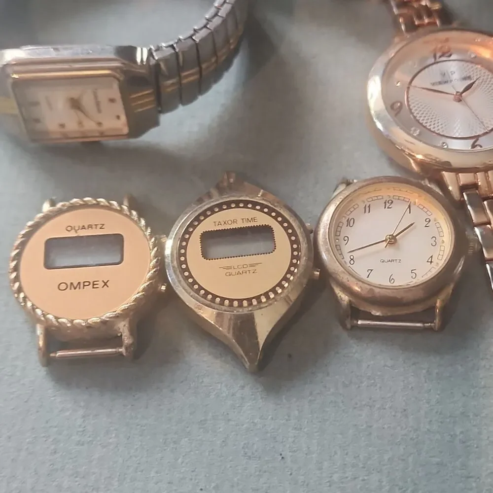 VTG Watch Lot of 8 Gold Silver Tone Ompex Quartz Digital Analog Parts Repair